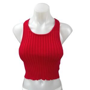 Silence + Noise Red Ribbed Knit Racerback Sleeveless Crop Sweater Top Size M